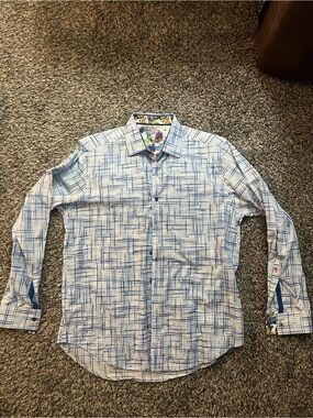 Men's Blue Patterned Button-Down Shirt